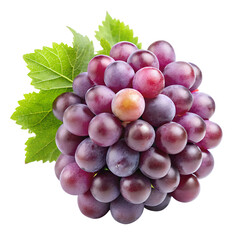 Fototapeta premium A bunch of vibrant red and purple grapes with fresh green leaves, isolated on a transparent background, highlighting their plumpness and natural sweetness, ideal for wine or healthy snack imagery