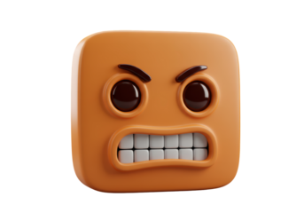 Isolated angry emoji cartoon face expression, 3D rendered illustration, social media icon