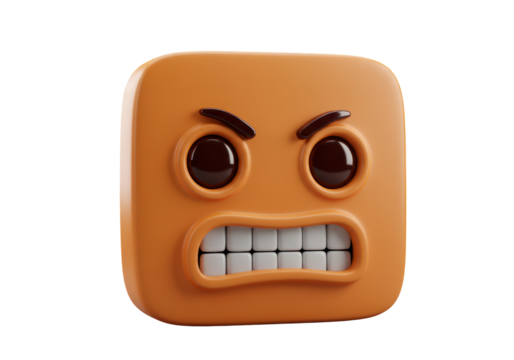 Isolated angry emoji cartoon face expression, 3D rendered illustration, social media icon