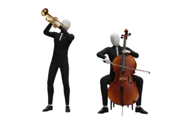 Isolated Musicians Playing Classical Instruments like Cello and Trumpet on Neutral Backdrop