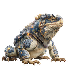 Fototapeta premium A fearsome scaly creature with blue armor and glowing accents, isolated on transparent background