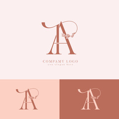 TA, AT initial letter monogram logo with floral 