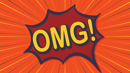 Oh my god comic cartoon style. Speech bubble with word OMG on explosion background and lines vector illustration