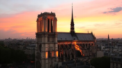 Naklejka premium Parisian cathedral at sunset