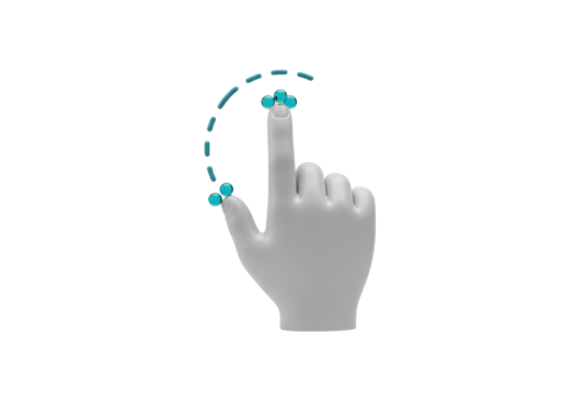 Isolated Hand cursor touchscreen action with digital circles visual effect on finger