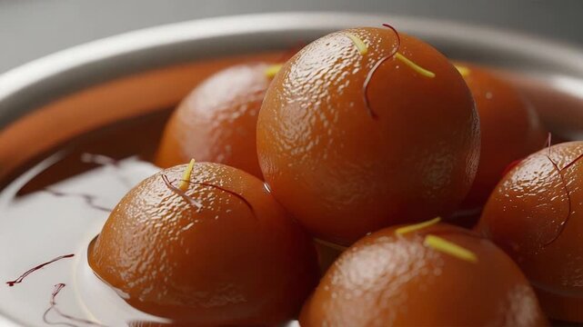 Delicious indian gulab jamun sweet saffron dessert