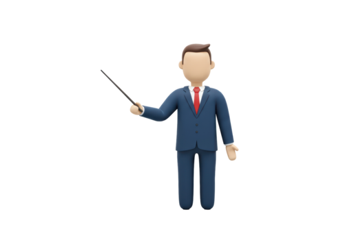 Isolated Presenter in a suit holding pointer, business presentation and training concept