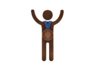 Isolated Bronze Medal Award Winner Celebrating Victory with Arms Up, Achievement Icon