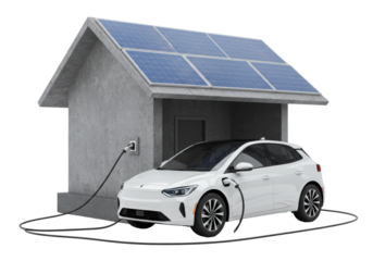 Isolated electric car charging at solar home with renewable energy production, car charging