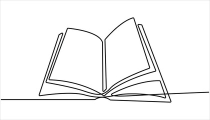 Continuous one line drawing of book opening vector graphic illustration. Education books line art vector illustration, education concept. 

