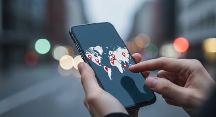 Using a mobile phone to check global locations on a map