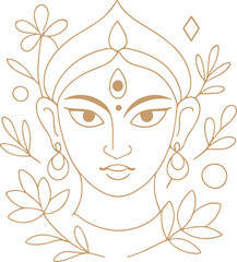 elegant monochrome line art illustration of Maa Durga’s face	