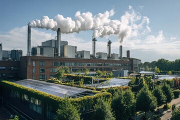 Sustainable Looking Industrial Plant with Smoke ESG Greenwashing