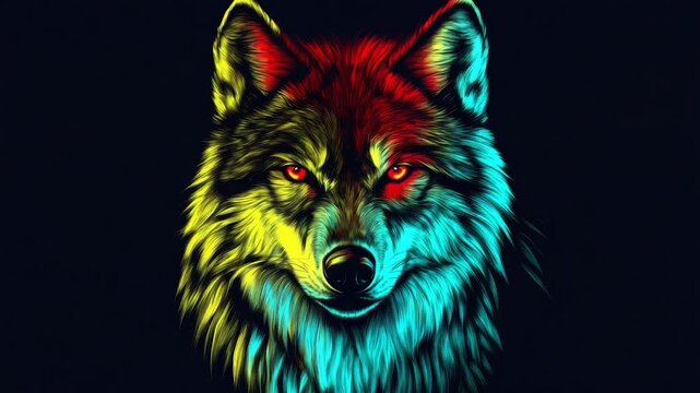 Digital wolf art with neon lighting
