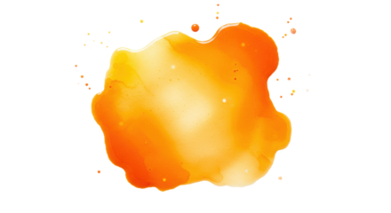 Ultra-realistic warm orange and yellow abstract watercolor splash with clear contours and organic textures, isolated on a transparent background with soft, even studio light. Concept of vibrant energy