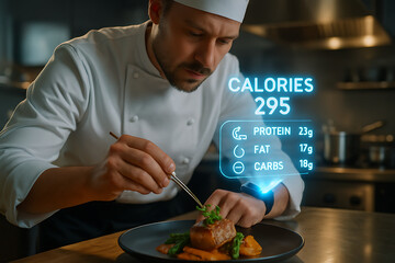 Chef Using Holographic Display to Show Nutritional Information of a Dish

