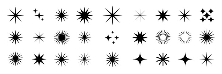 Obraz premium 30 Sparkling Starburst Icons: Black on White Background, Various Styles