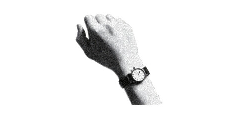 Monochrome Hand With Wristwatch Illustration. Time Management And Style Concept Isolated On Transparent Background