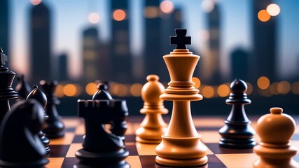 Chessboard Strategy Game with King Piece Focus