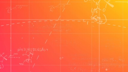 Red-yellow gradient shifting initiating dashed lines and math chemical notations showing on grid - Powered by Adobe