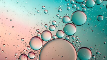 Macro oil droplets in pink-teal gradient with abstract fluid texture – Bubble pattern, Liquid contrast, Spherical forms, Artistic science, oil, water, macro, gradient