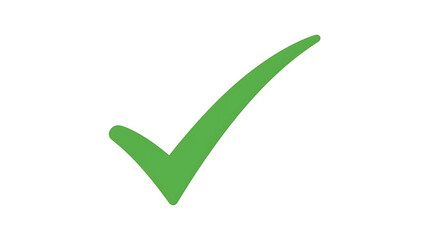 The text describes a large green check mark with a thick left stroke and a thinner right stroke, centered on a plain white background, without any shading or text.