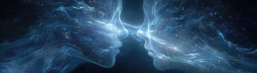 Eternal love shared by cosmic souls concept. Abstract representation of connection and unity in the cosmos.