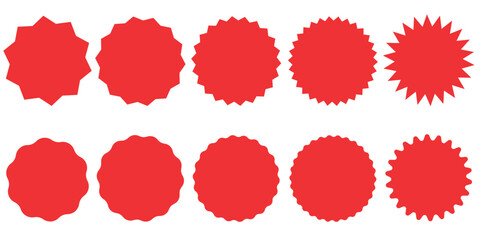 Vector image of a set of red icons with stars and glitter silhouettes. Abstract element for your design. Price tags with special offers, etc.