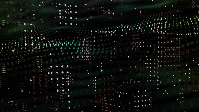 Subtle undulating wave initiating motion across point cloud grid, visualizing data collapsing