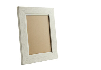 Fototapeta premium Vintage rectangular photo frame, distressed off-white border, aged paper texture, isolated on transparent background with copy space, high-key studio light, 3/4 view. Concept of versatile visual