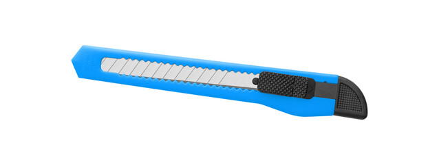 A vivid Blue utility knife with black grip and retractable blade, perfect for accurate cuts. Great for office or craft use, featuring safe and ergonomic construction.