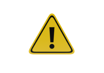 A pristine yellow triangular warning sign with sharp edges and a bold black exclamation mark, isolated on a pure brilliant white studio background, concept of business risk and alert