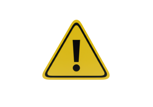 A pristine yellow triangular warning sign with sharp edges and a bold black exclamation mark, isolated on a pure brilliant white studio background, concept of business risk and alert - Powered by Adobe