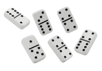 White domino tiles with black pips and dividing lines isolated background