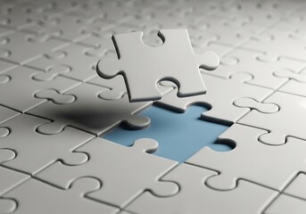 Obraz premium A light gray jigsaw puzzle piece completes a section of a larger puzzle.