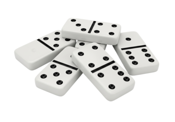 White domino tiles with black pips and dividing lines isolated background