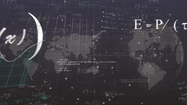 Derivative formula fading overlays world map curved line arcing over globe and percentages updating - Powered by Adobe