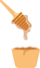 Illustration of a Dripping Honey with Wooden Honey Dripper into Bowl