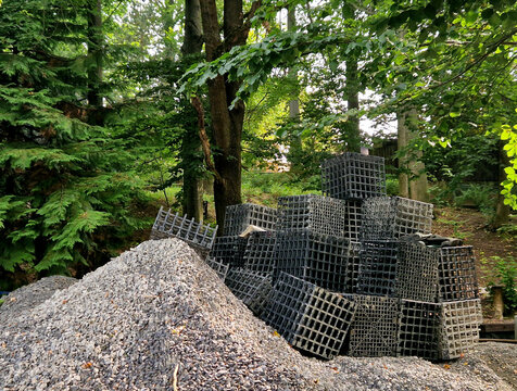  plastic blocks designed to be installed underground, underground infiltration boxes for collecting, creating water supply. temporarily capture rainwater and then, with time delay, drain it away again