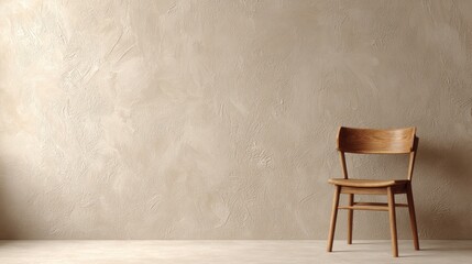 Simple beige room with wooden chair (1)