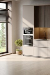 modern minimal empty kitchen scene rendering