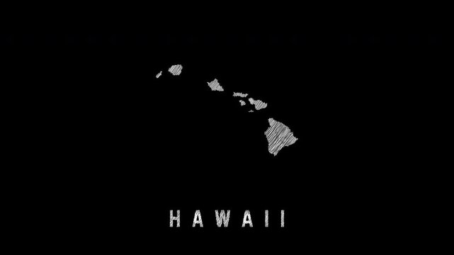 Hawaii islands map appearing with scribble effect on black background