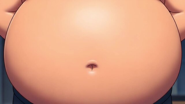 Large belly close up cartoon style