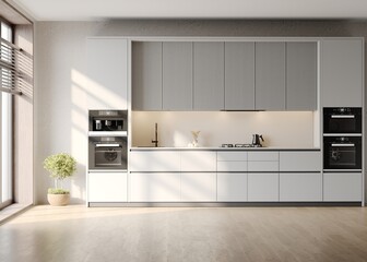 modern minimal empty kitchen scene rendering