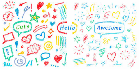 Colorful Hand Drawn Doodle Elements and Speech Bubbles illustration graphic