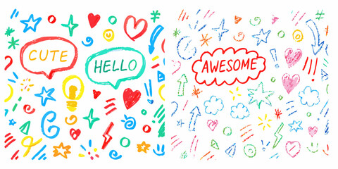 Colorful Hand Drawn Doodle Elements With Speech Bubbles And Hearts drawing illustration
