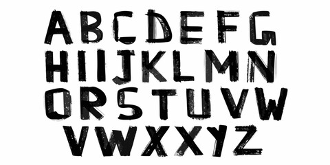 Hand Painted Black Grunge Alphabet Letters A to Z on White Background uppercase