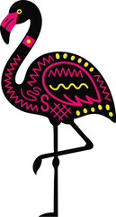 Decorative Vibrant Neon Black Tribal Flamingo Silhouette with Geometric Patterns Stickers