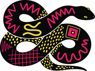 Decorative Neon Black Tribal snake Silhouette with Geometric Patterns Stickers