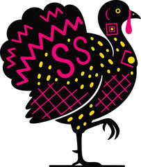Decorative Neon Black Tribal Turkey Silhouette with Geometric Patterns Stickers